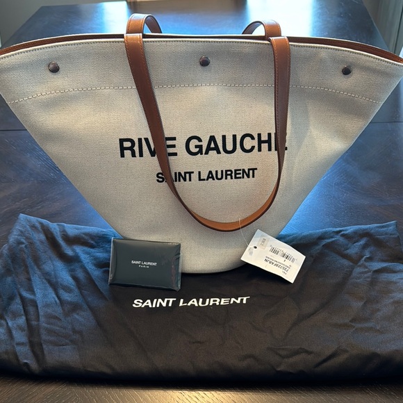 NWT Saint Laurent Beige Rivas Cabas Tote with Brown Handles - Picture 1 of 8